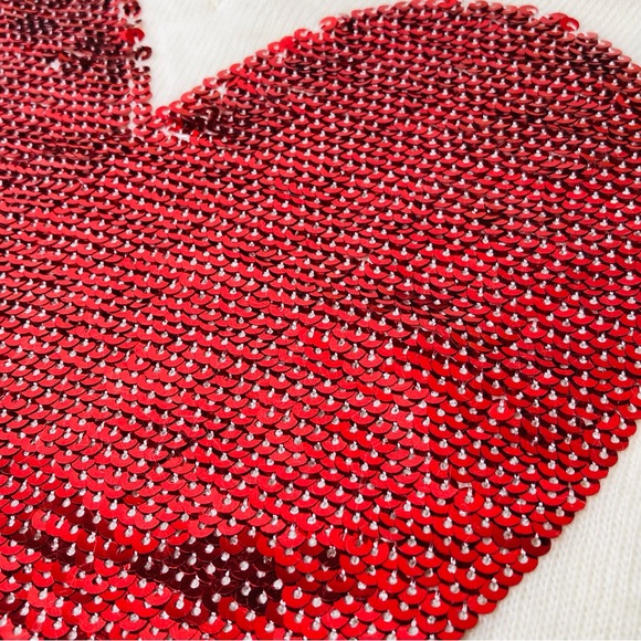 Wildfox White Label Angora Cream Sweatern Sequin Red Heart Valentine Love, Large - Picture 4 of 13